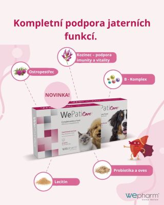 WePatiCare podporuje jaterní funkce vašich miláčků v situacích, kdy je organismus citlivější nebo více zatížený. Ideální...